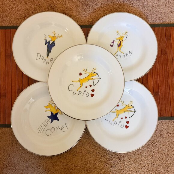 Pottery Barn Reindeer Plates/Rudolph Serving Platter - 7 Pieces - Picture 4 of 7